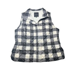 Talbots Black & White Buffalo Plaid Puffer Down Vest Women's Size XL